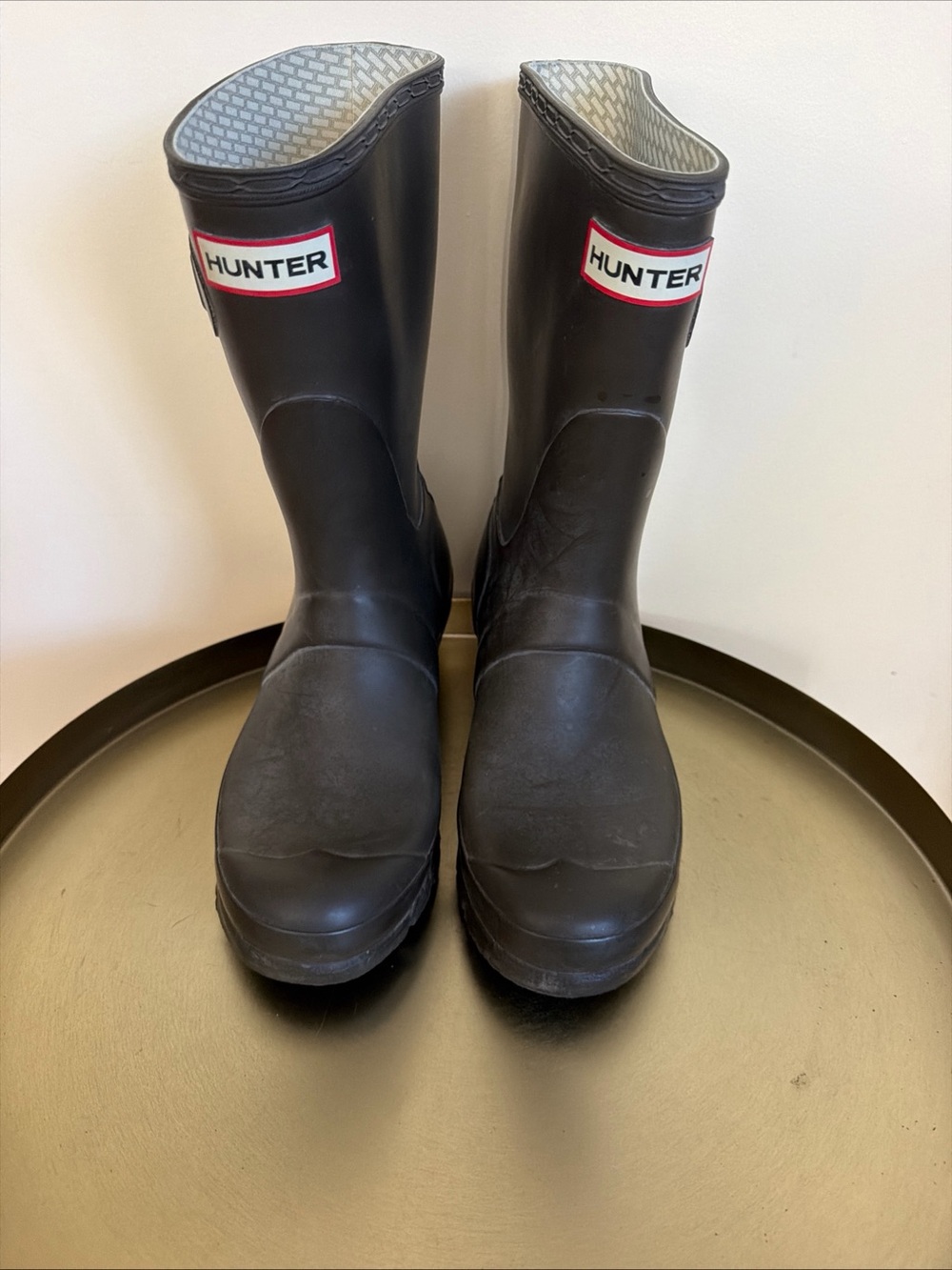 Hunter mid calf brown Waterproof Rain Boots with Logo Trim Sz 7